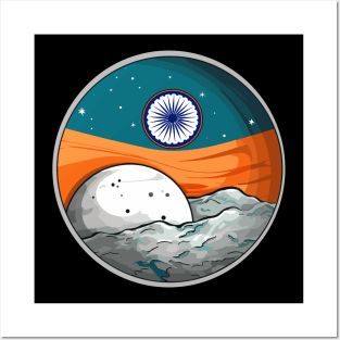 India moon rocket space craft lunar south pole landing flag Posters and Art